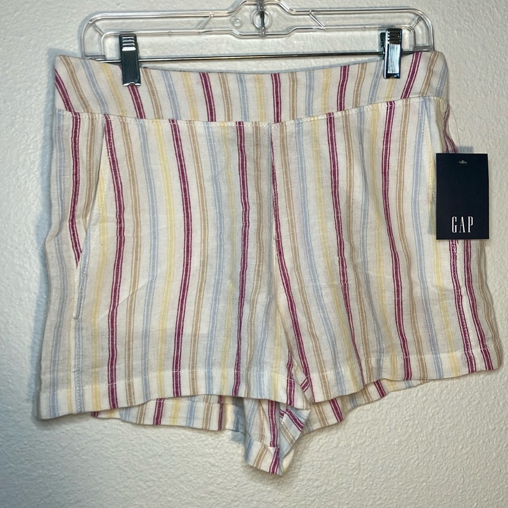 Gap‎ Linen Shorts Womens Small Striped Pull On Elastic Waist Vacation NEW summer